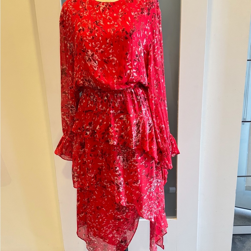 IRO Vibrant Red Floral Long Sleeve Dress